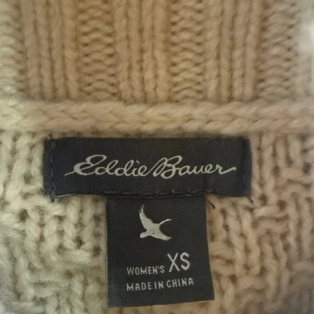 Eddie Bauer Womens Cream Cable Knit Turtleneck Sweater Size XS‎ Lambswool Blend